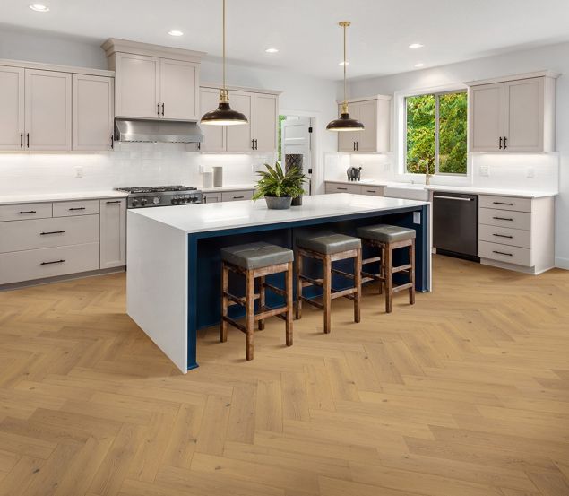 Heartwood Oak Herringbone Creme Brushed and Matt Lacquered